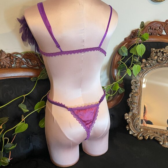 80s Vintage Minor Creations Feather Lace Lingerie 2 Piece Sets High Cut One Size - Picture 3 of 3